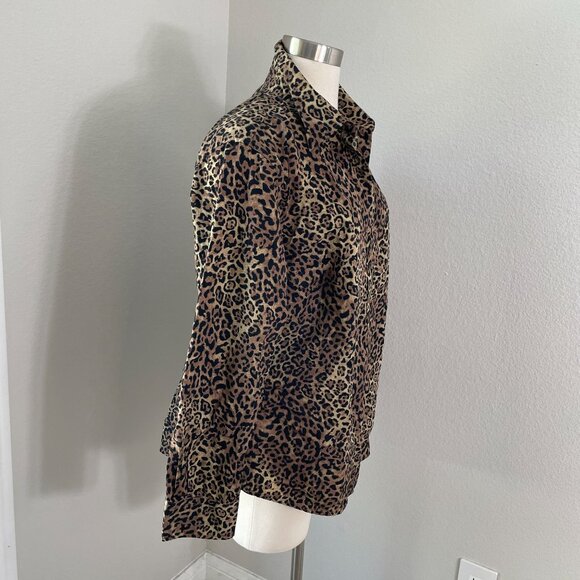 Chaps Classics Womens Plus 1X Leopard Animal Print Button Up Shirt Long Sleeve - Picture 3 of 9